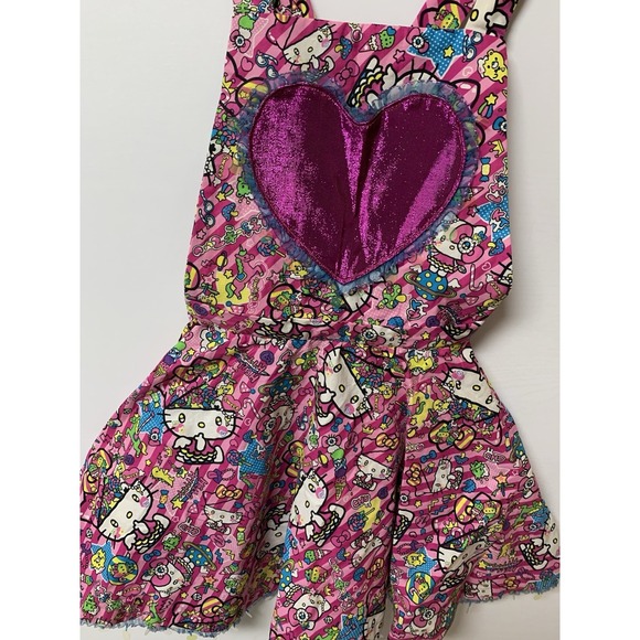 Hello Kitty Apron Womens Small Heart Lace Edge Bib Dress Handmade - Picture 5 of 13